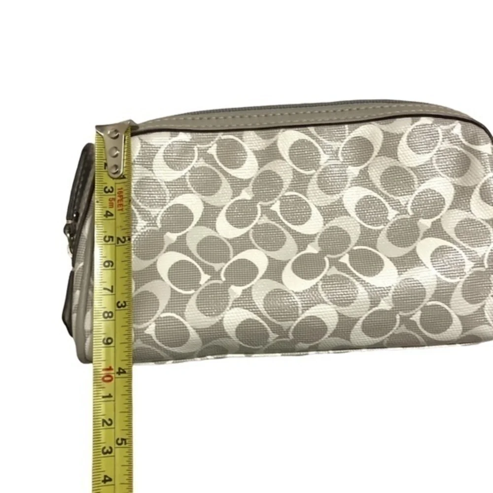 Coach gray white coated canvas cosmetic bag